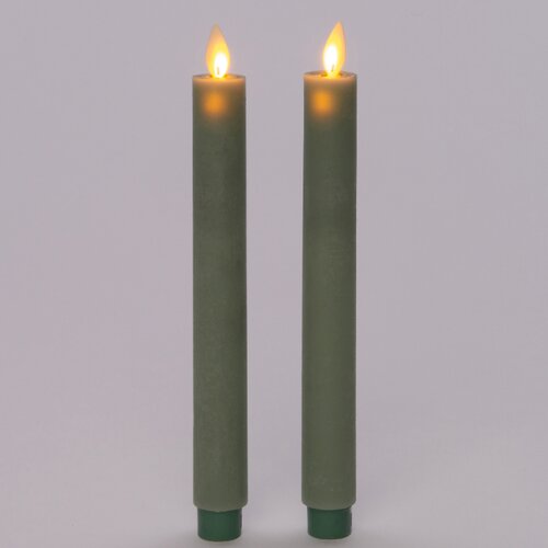 Anna’s Collection 2st. LED Rustiek wax Diner kaars Jade groen H23 cm - afbeelding 5