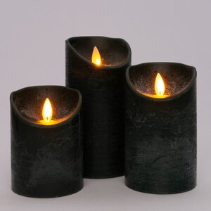 Anna’s Collection 3st. LED Rustiek wax stompkaars Antiek groen - Ø 7,5 x H 10/12,5/15 cm - afbeelding 3