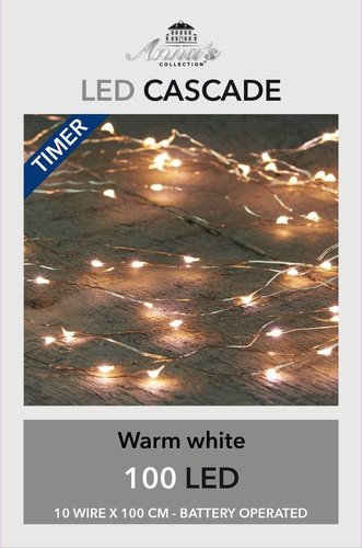 B.O. CASCADE 6/18H TIMER ZILVERDRAAD 100L/10X1M LED WARMWIT - 50CM AANLOOPSNOER