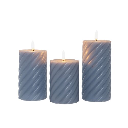 3ST outdoor swirl kaars 7,5X10/12,5/15CM LICHT BLAUW  AAN/UIT/ 6U TIMER 3X3AAA