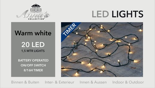 Anna's Collection LED LIGHTS 20L - 1,5m warm wit met timer (8/16u) - afbeelding 1