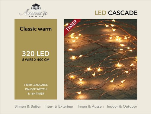 CASCADE KOPERDRAAD 320L/8X4M LED CLASSIC - 5M AANLOOPSNOER DC 6V-7.2VA IP44 TRAF