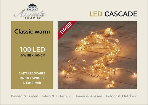 CASCADE VERLICHT JUTE 100L/10X1M LED CLASSIC - 5M AANLOOPSNOER DC 3V-3VA IP44 TR