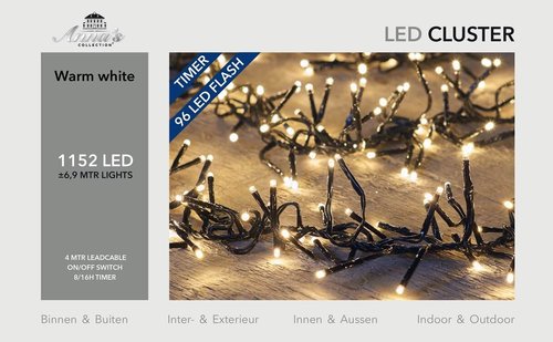 Anna's Collection clusterverlichting flash warm wit met 1152 lampjes - L 690 cm - afbeelding 1