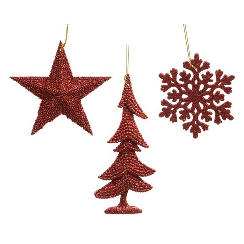 Decoris Figuren plastic plastic glitter hanger  kerstrood - L 0,8 x B 10,5 x H 10,5 cm