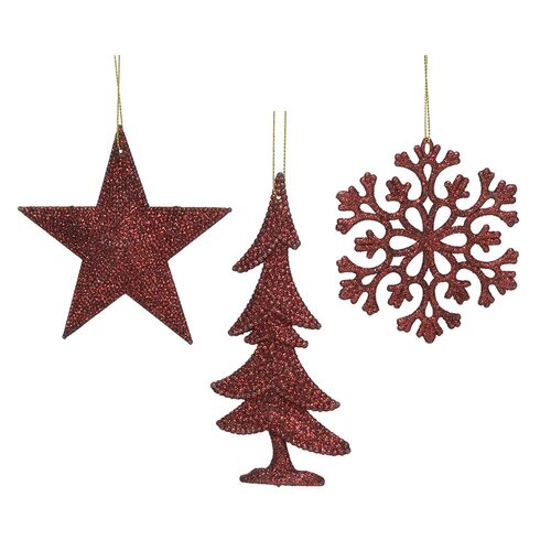 Decoris Figuren plastic plastic glitter hanger  ossenbloed - L 0,8 x B 10,5 x H 10,5 cm