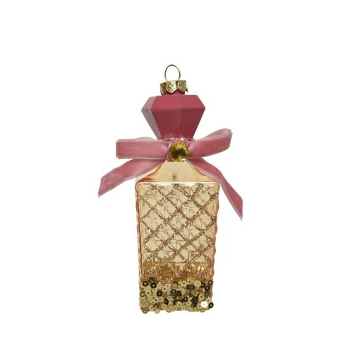 Decoris Fles plastic bow,sequin - roze/Goud