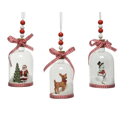 Decoris Glazen kerstbal fles met figuur 3ass