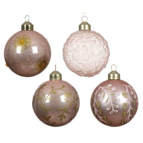 Decoris glazen kerstbal roze - D 8 cm