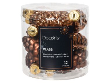 Decoris kerstballen glas dennenappel espresso - D 2,5 x H 6 cm