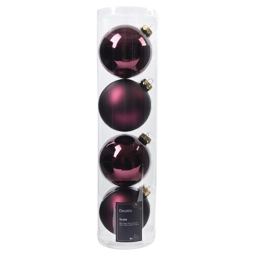 Decoris glazen kerstballen  donker mauve - D 10 cm