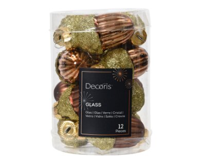 Decoris kerstballen glas eikel espresso - D 3 x H 4 cm