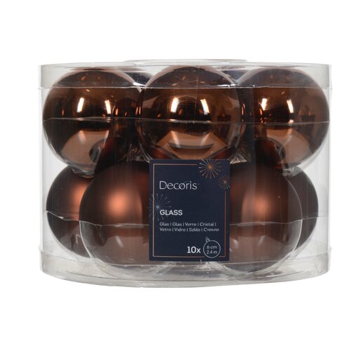 Decoris glazen kerstballen  espresso - D 6 cm