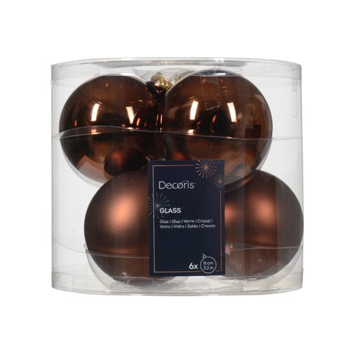 Decoris glazen kerstballen  espresso - D 8 cm