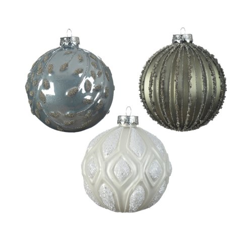 Decoris Glazen Kerstballen gedecoreerd - Mistig blauw - afbeelding 1