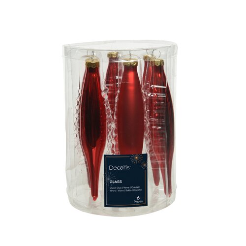 Decoris ijspegels glas kerstrood 6 stuks - D 3 x H 15 cm