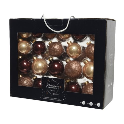 Decoris kerstballen glas bruin - 42 stuks in opbergdoos - afbeelding 1