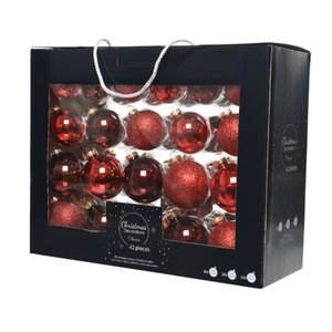 Decoris kerstballen glas kerstrood - 42 stuks in opbergdoos - afbeelding 1