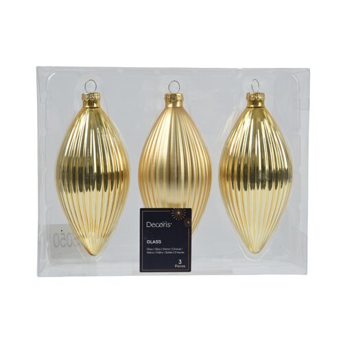 Decoris ijspegels glas licht goud 3 stuks - D 6 x H 13 cm