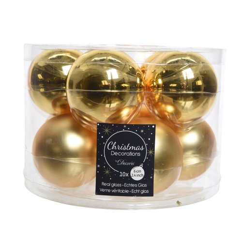 Decoris Glazen kerstballen tube 10 stuks - Licht Goud