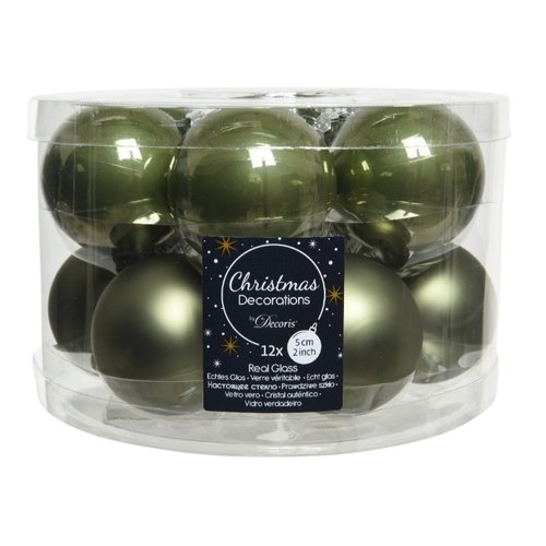 Decoris Glazen kerstballen tube 12 stuks - Mosgroen