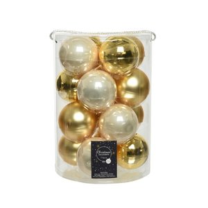 Decoris Glazen Kerstballen Tube 16 stuks - Parel/Goud - afbeelding 1