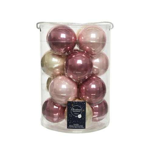 Decoris kerstballen glas roze - D 8 cm - afbeelding 1