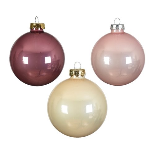 Decoris kerstballen glas roze - D 8 cm - afbeelding 2