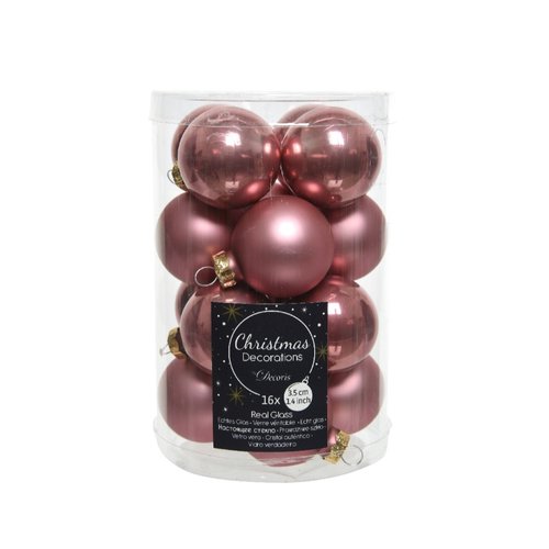 Decoris Glazen kerstballen tube 16 stuks - Velours roze