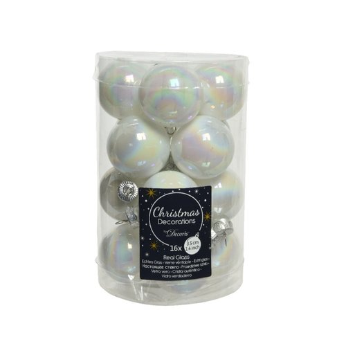 Decoris Glazen kerstballen tube 16 stuks - Wit/iris