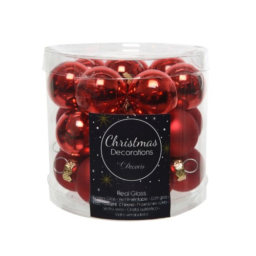 Decoris Glazen kerstballen tube 24 stuks - Kerstrood