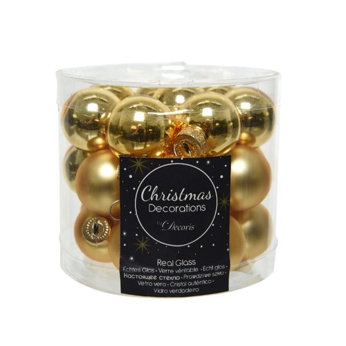 Decoris Glazen kerstballen tube 24 stuks - Licht Goud