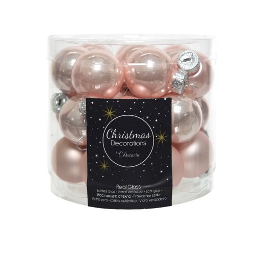 Decoris Glazen kerstballen tube 24 stuks - Poederroze