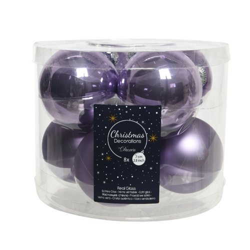 Decoris Glazen kerstballen tube 8 stuks - Heide lila