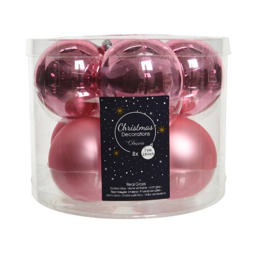 Decoris Glazen kerstballen tube 8 stuks - lippenstift roze