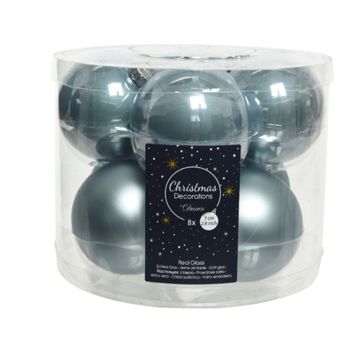 Decoris kerstballen glas mistig blauw - D 7 cm