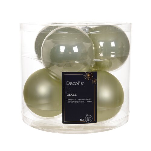 Decoris kerstballen glas wit mint - D 8 cm