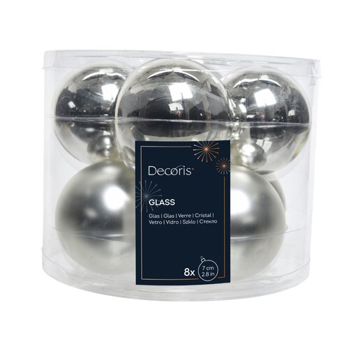 Decoris kerstballen glas zilver - D 7 cm