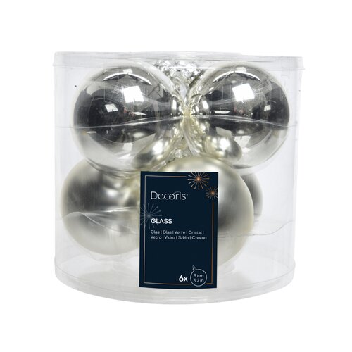 Decoris kerstballen glas zilver - D 8 cm