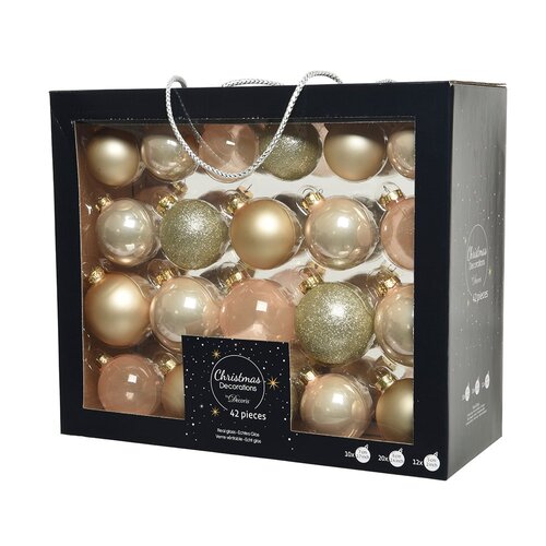 Decoris kerstballen glasmix parel - 42 stuks in opbergdoos