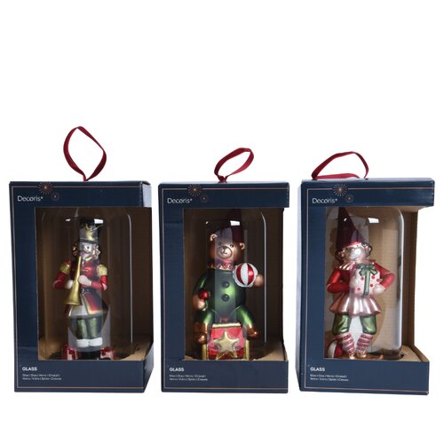 Decoris glazen kerstfiguur assortie - L 12,4 x B 12,4 x H 21,8 cm