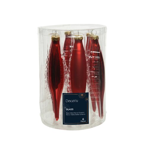 Decoris ijspegel glas Christmas red D 3 cm 6 stuks