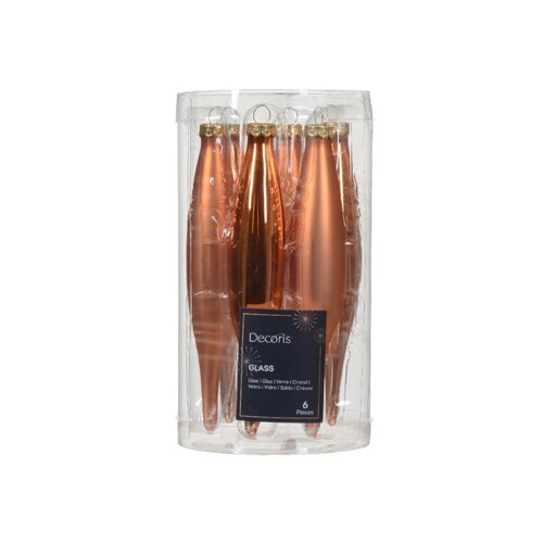 Decoris ijspegels glas Red copper 6 stuks 6 stuks - D 3 x H 15 cm