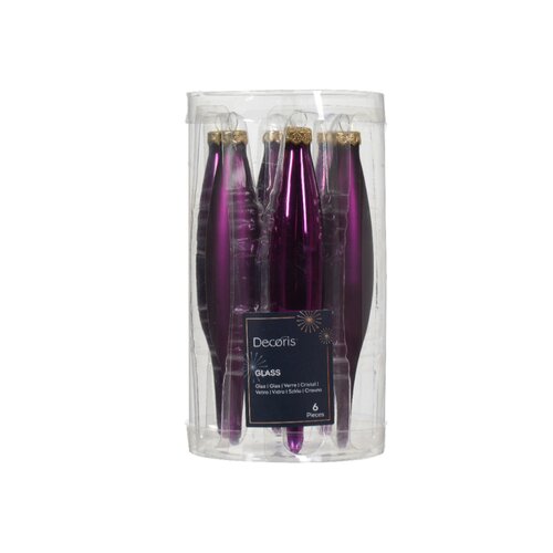 Decoris ijspegels glas violet 6 stuks 6 stuks - D 3 x H 15 cm