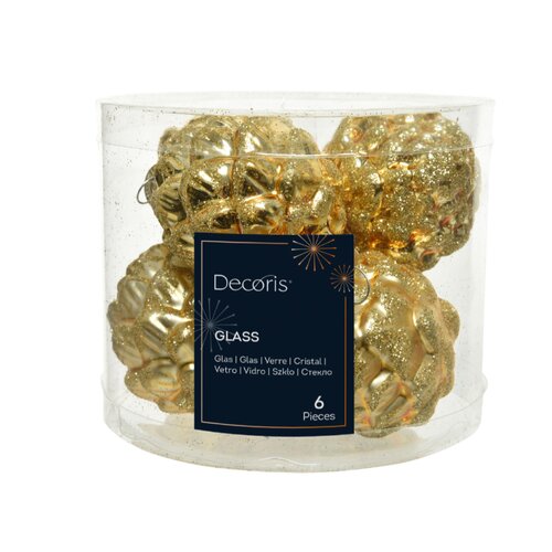 Decoris kerstballen dennenappel glas lichtgoud 6 stuks - D 5 cm