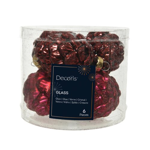 Decoris kerstbal dennenappel glas Oxblood D 5 cm 6 stuks