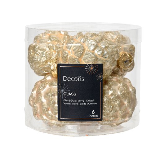 Decoris kerstbal dennenappel glas Pearl D 5 cm 6 stuks