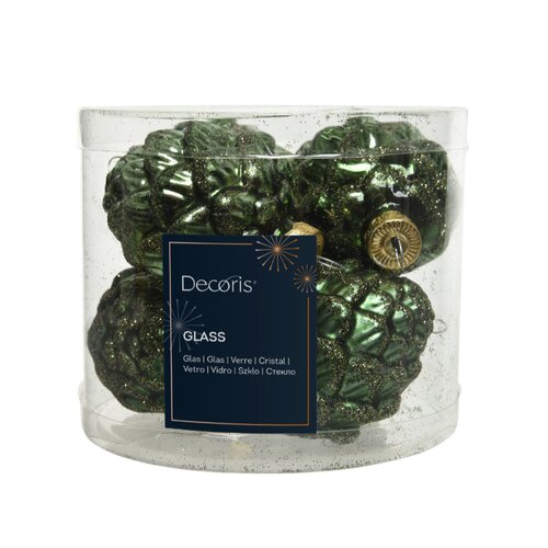 Decoris kerstbal dennenappel glas Pine green 6 stuks - D 5 cm