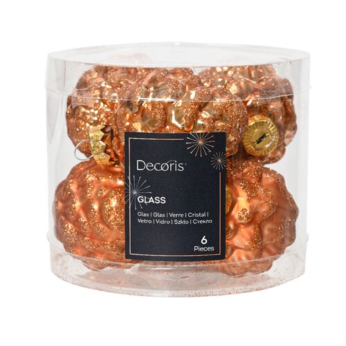 Decoris kerstbal dennenappel glas Red copper 6 stuks - D 5 cm