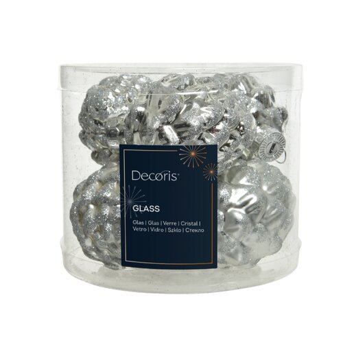 Decoris kerstballen dennenappel glas zilver 6 stuks - D 5 cm